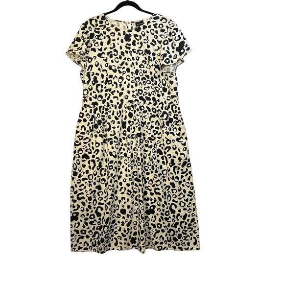 WHO WHAT WEAR Cream and Black Linen Blend Leopard Print Cap Sleeve Dress xl - Picture 3 of 15